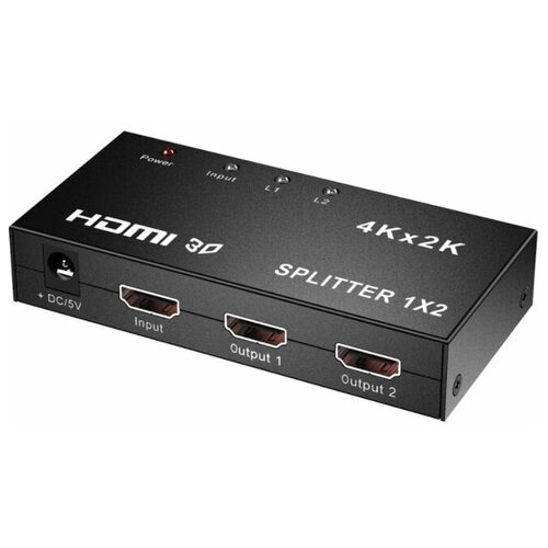 Разветвитель Сплиттер Splitter 1хHDMI на 2хHDMI (HW-4K102L) с питанием. разветвитель hdmi сплиттер splitter vcom на 12 портов ver 1 4 каскадируемый с питанием dd4112