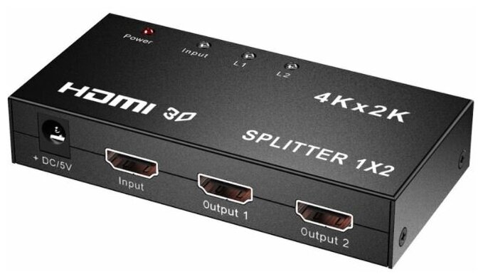 Разветвитель Сплиттер Splitter 1хHDMI на 2хHDMI (HW-4K102L) с питанием.