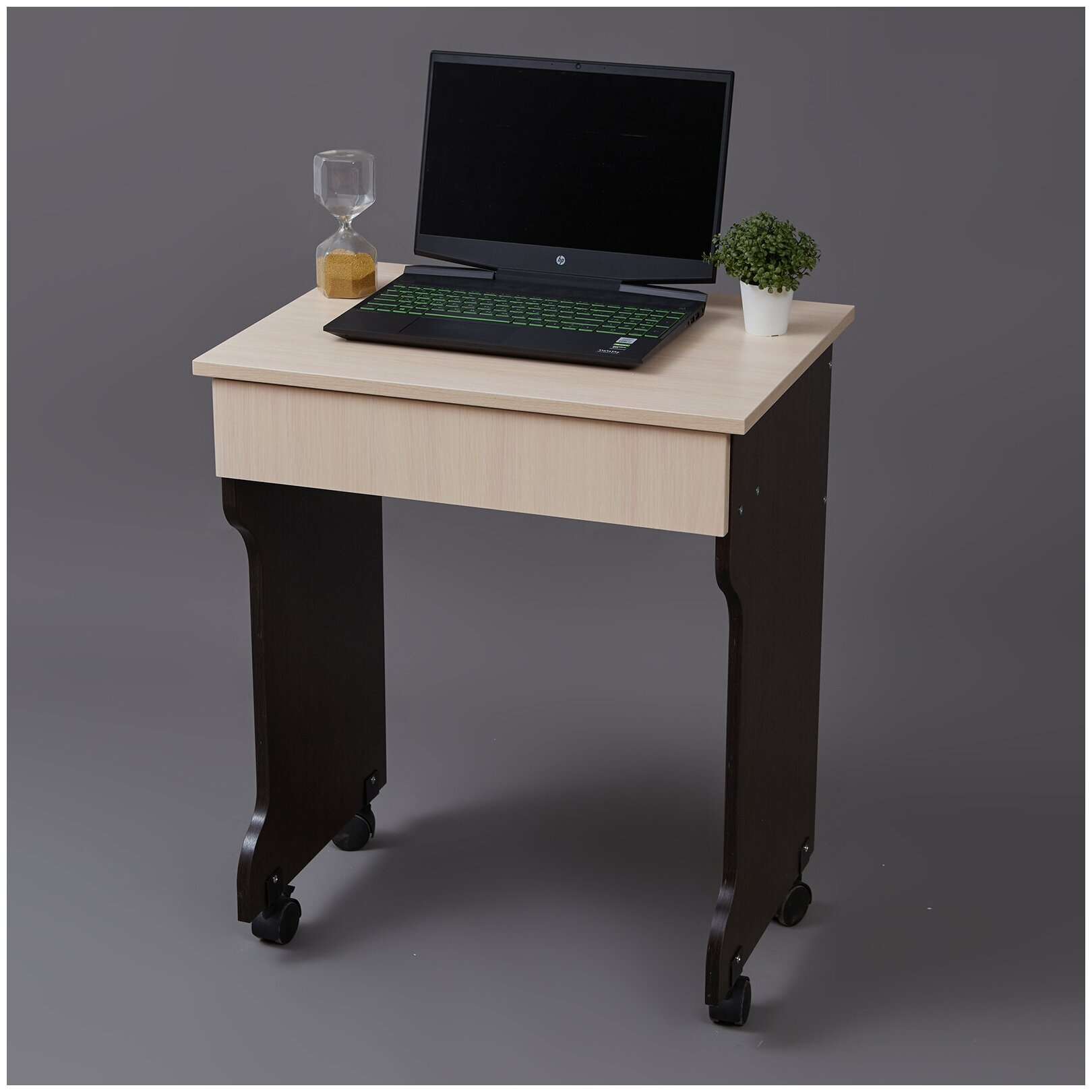 Компьютерный стол, Письменный стол FOXY Plus маленький на колесиках, 60х45х73см, Венге\дуб молочный, VERAMENTE - фотография № 1