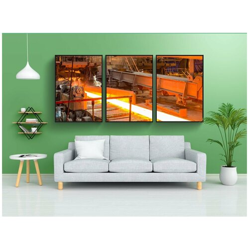 фото Набор модулных постеров для интерьера "цвести, прокатный стан, рельс" 60x90 см. в тубусе, без рамки lotsprints