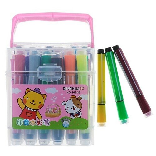 Фломастеры, 36 цветов, Утолщённые, с печатью, вентилируемый колпачок