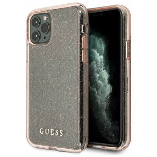 фото Чехол-накадка для iphone 11 pro guess transparent glitter hard pc/tpu, розовый (guhcn58pcglpi)