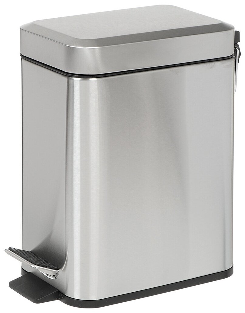 фото Мусорный контейнер нержавеющая сталь, 5 л, прямоугольный, с доводчиком, педаль, Катунь, КТ-89-5С-СД