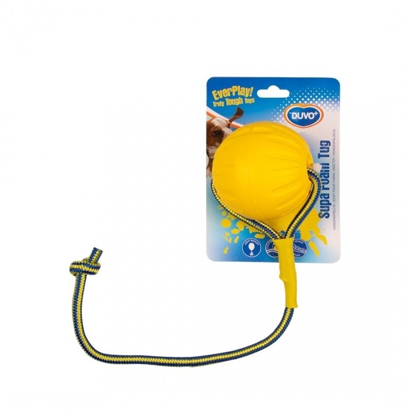 DUVO+ Игрушка для собак резиновая "Мяч на веревке", жёлтая, D5см/55см (Бельгия) - фото №3