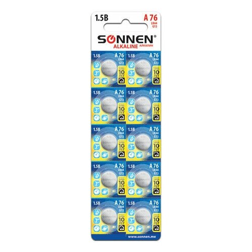 батарейка ag13 energizer alkaline lr44 a76 Батарейка SONNEN Alkaline, A76 (G13, LR44), алкалиновая, 1 шт, в блистере (отрывной блок), 451975