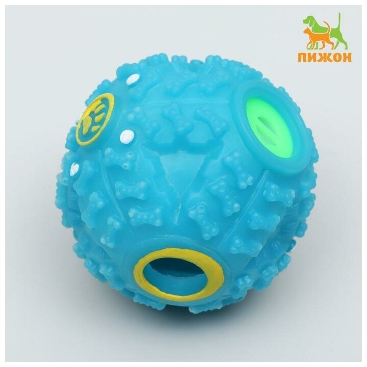 Квакающий мяч для собак, жёсткий, 7,5 см, голубой 6244385