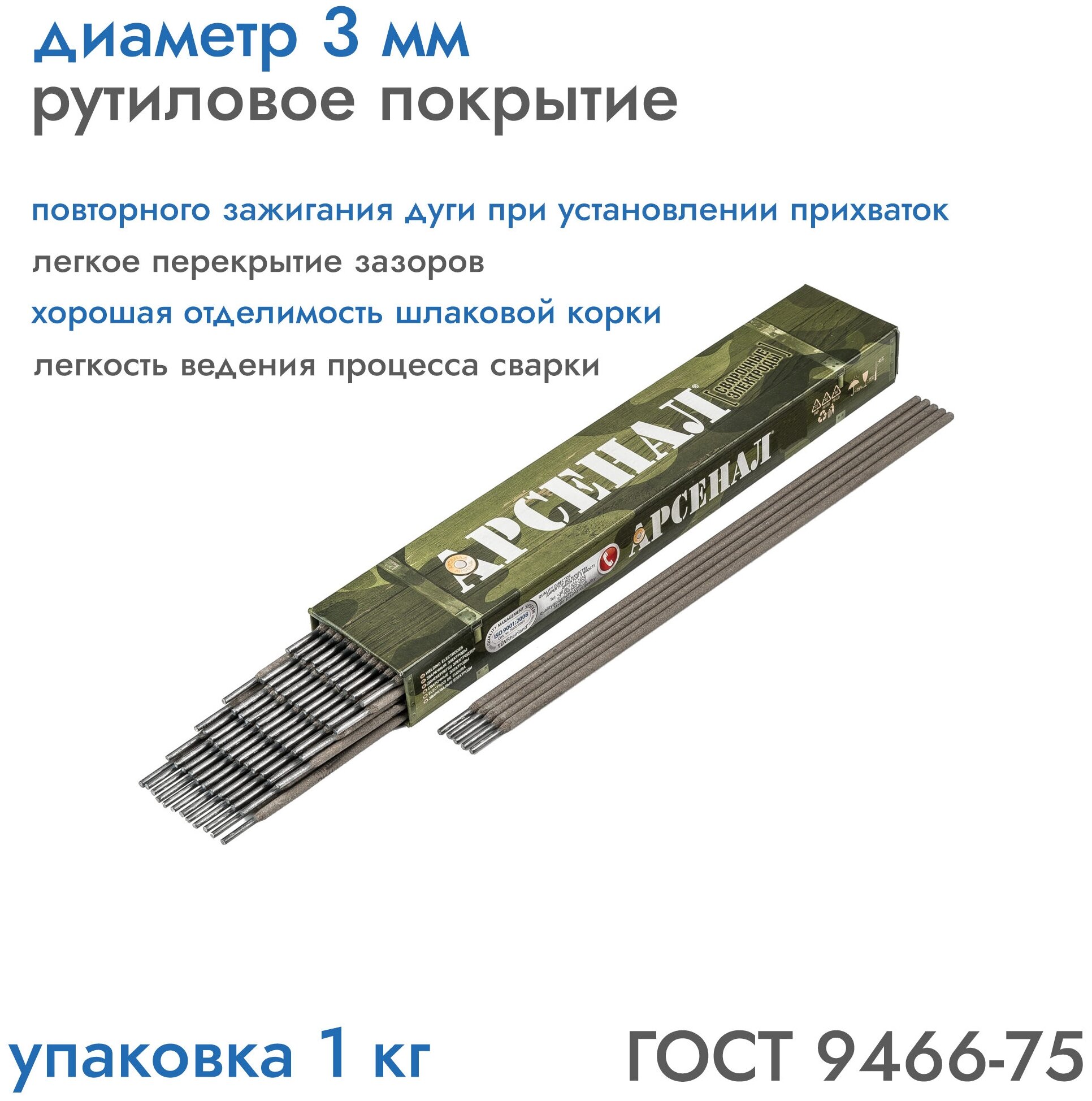 Электроды Арсенал МР-3 ф 30 мм пачка 10 кг