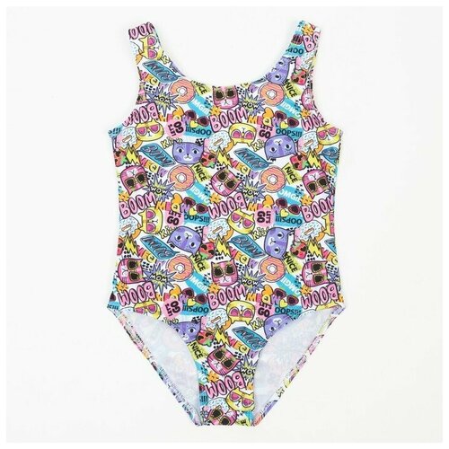 фото Котмаркот купальник слитный для девочки, цвет сиреневый/кошки, рост 134 см