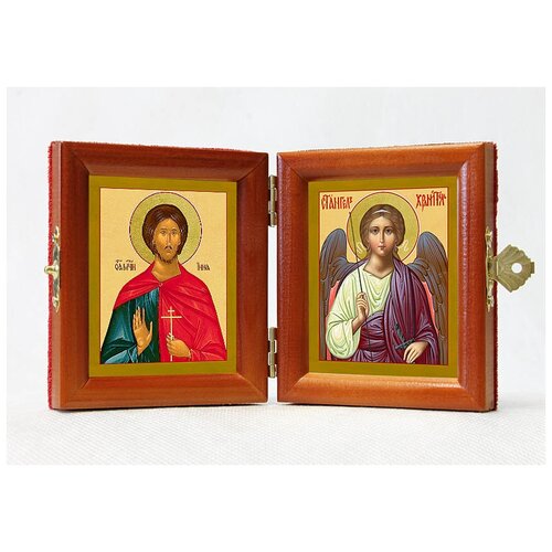 Складень именной Мученик Инна Новодунский - Ангел Хранитель, из двух икон 8*9,5 см