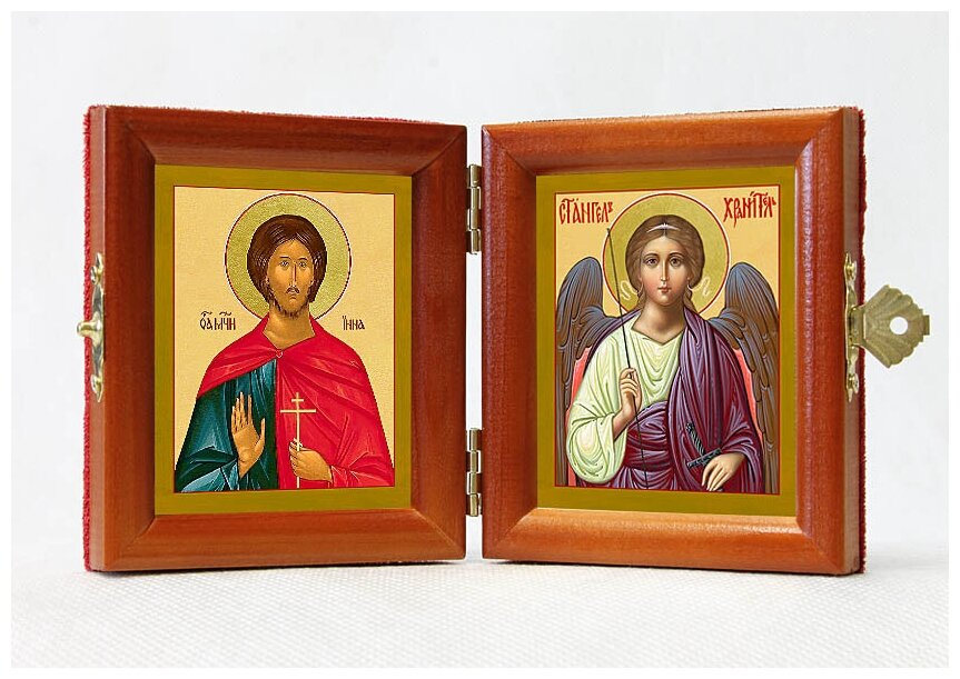 Складень именной "Мученик Инна Новодунский - Ангел Хранитель", из двух икон 8*9,5 см