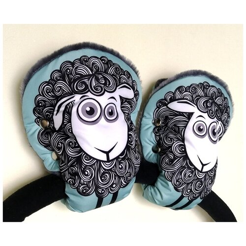 муфта рукавички для коляски овечки серые Муфта-рукавички для коляски Овечки мята