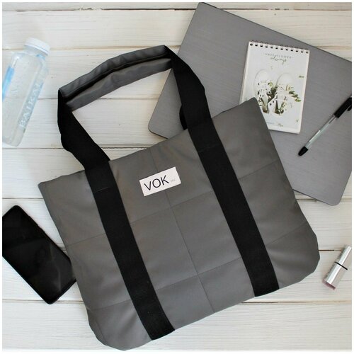 фото Сумка шоппер , фактура матовая, стеганая, серый нет бренда