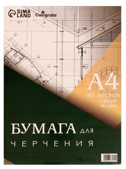 Бумага д/черчения А4 40л 160г/м² 210*297мм без рамки блок в т/у плёнке 7777172