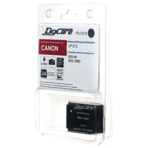 Аккумулятор DigiCare PLC-E12 / LP-E12 / EOS M, EOS 100 переходник м39 l39 canon eos m для фотокамер canon eos m