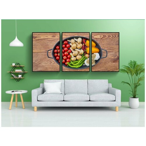 фото Набор модулных постеров для интерьера "грибы, помидор, тарелка" 60x90 см. в тубусе, без рамки lotsprints