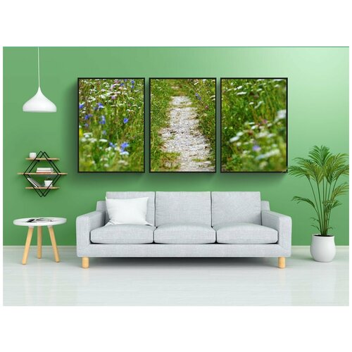 фото Набор модулных постеров для интерьера "дорожка, камни, луг" 60x90 см. в тубусе, без рамки lotsprints