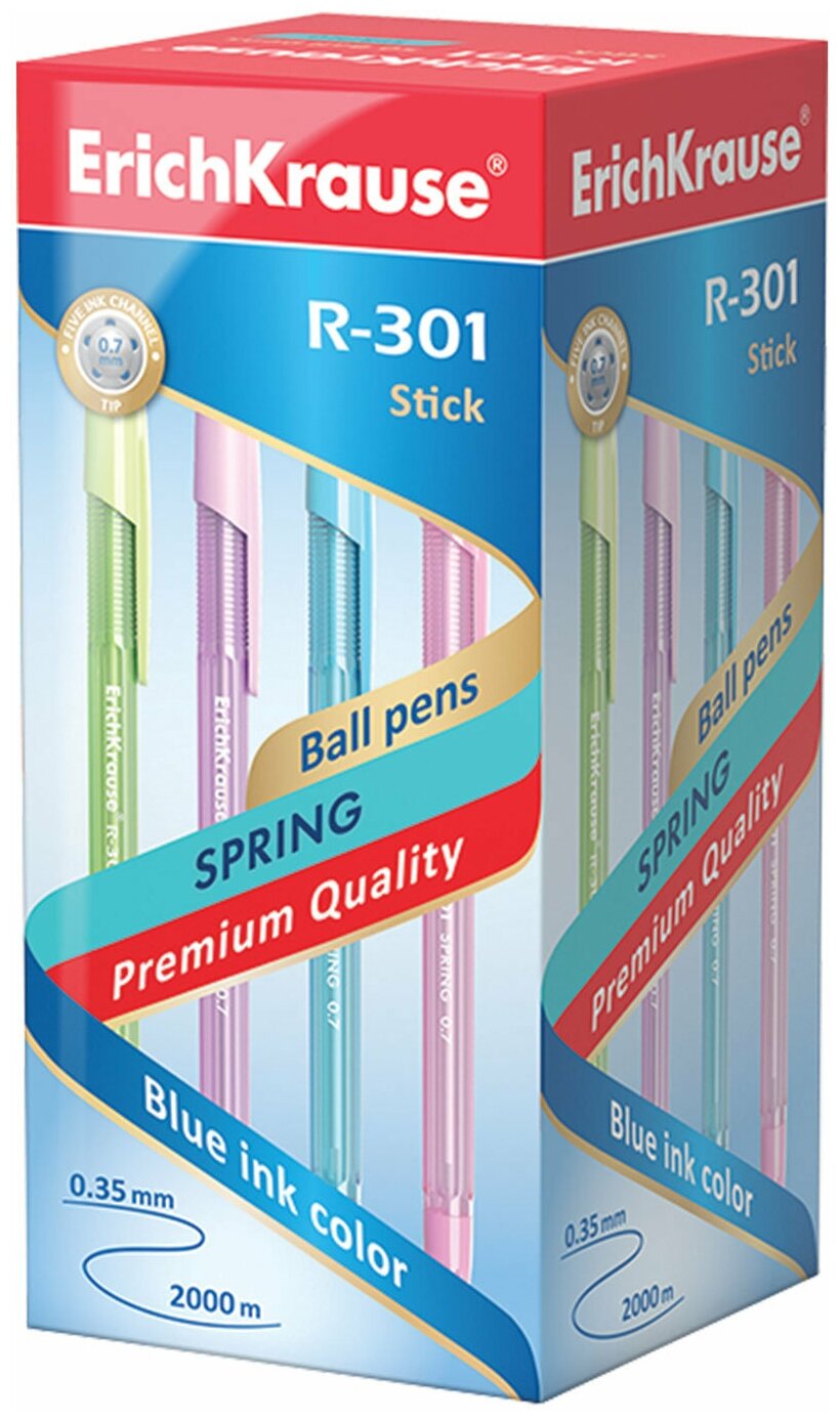 Ручка шариковая ERICH KRAUSE R-301 Spring, синяя, корпус тонир. ассорти, 0,7мм, линия 0,35мм, 31059