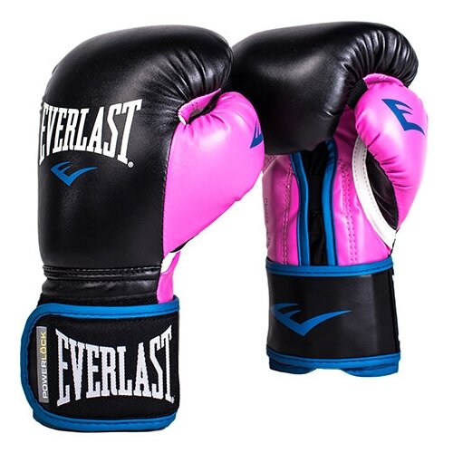 Боксерские перчатки Everlast тренировочные Powerlock Pu черно-розовые 10 унций