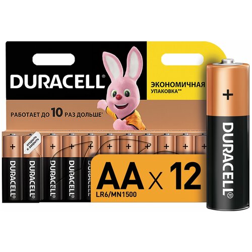 Батарейки комплект 12 шт, DURACELL Basic, AA (LR06, 15А), алкалиновые, пальчиковые, блистер, 1 шт. батарейки duracell 4 шт simply aa lr06 15а алкалиновые пальчиковые 5009139