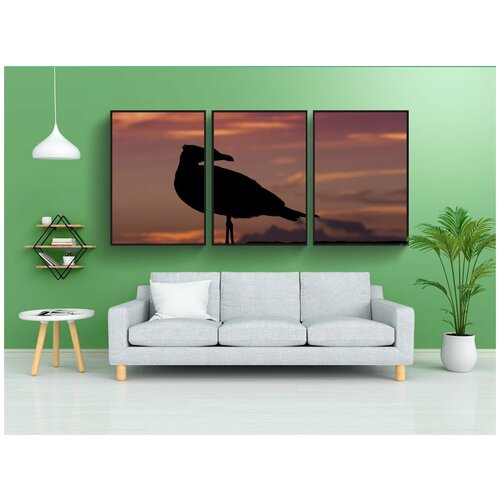 фото Набор модулных постеров для интерьера "чайка, заход солнца, природа" 60x90 см. в тубусе, без рамки lotsprints