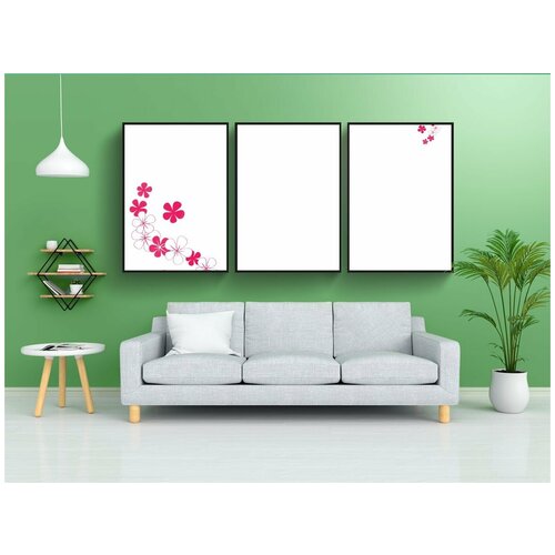 фото Набор модулных постеров для интерьера "цветок, красный, орнамент" 60x90 см. в тубусе, без рамки lotsprints