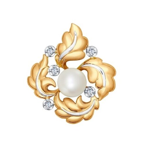 фото Золотая подвеска sokolov 8030013 с бриллиантом и жемчугом diamant-online