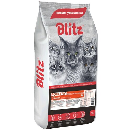 Сухой корм для кошек Blitz домашняя птица 10 кг blitz classic adult cat poultry для взрослых кошек с птицей 2 кг