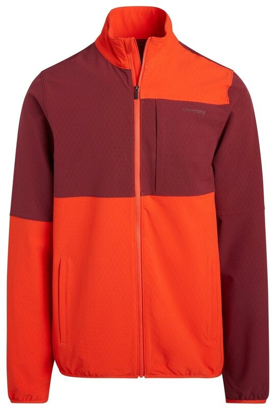 Куртка Saucony для бега, средней длины, силуэт прямой, светоотражающие элементы, без капюшона, карманы, водонепроницаемая