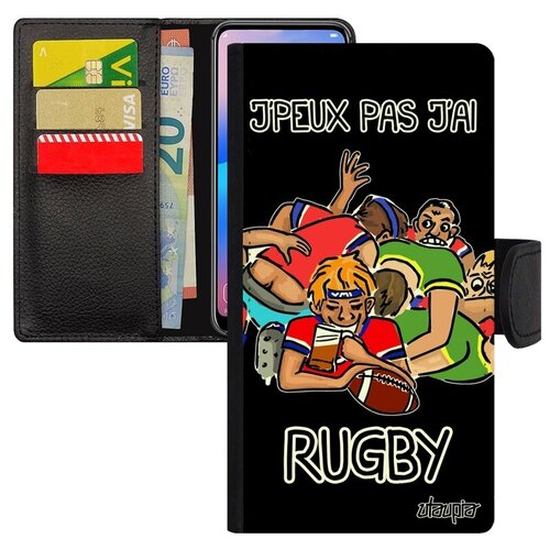 фото Чехол книжка для смарфона // xiaomi mi 8 // "не могу - у меня регби!" шутка прикольный, utaupia, черный