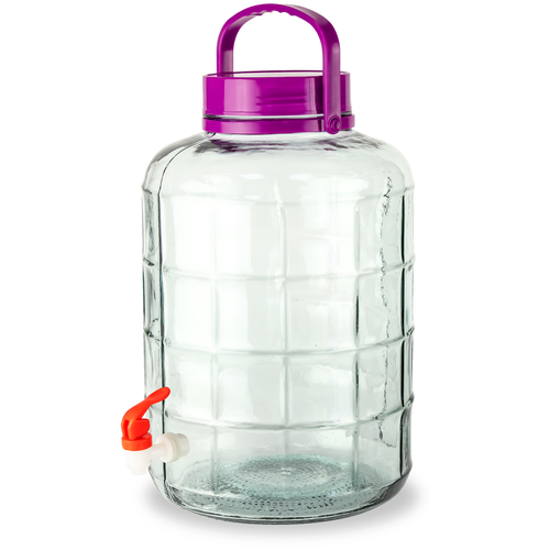 фото Большая стеклянная банка (бутылка) с крышкой, ручкой и краном 15 литров (бутыль для хранения и розлива вина) добрый жар