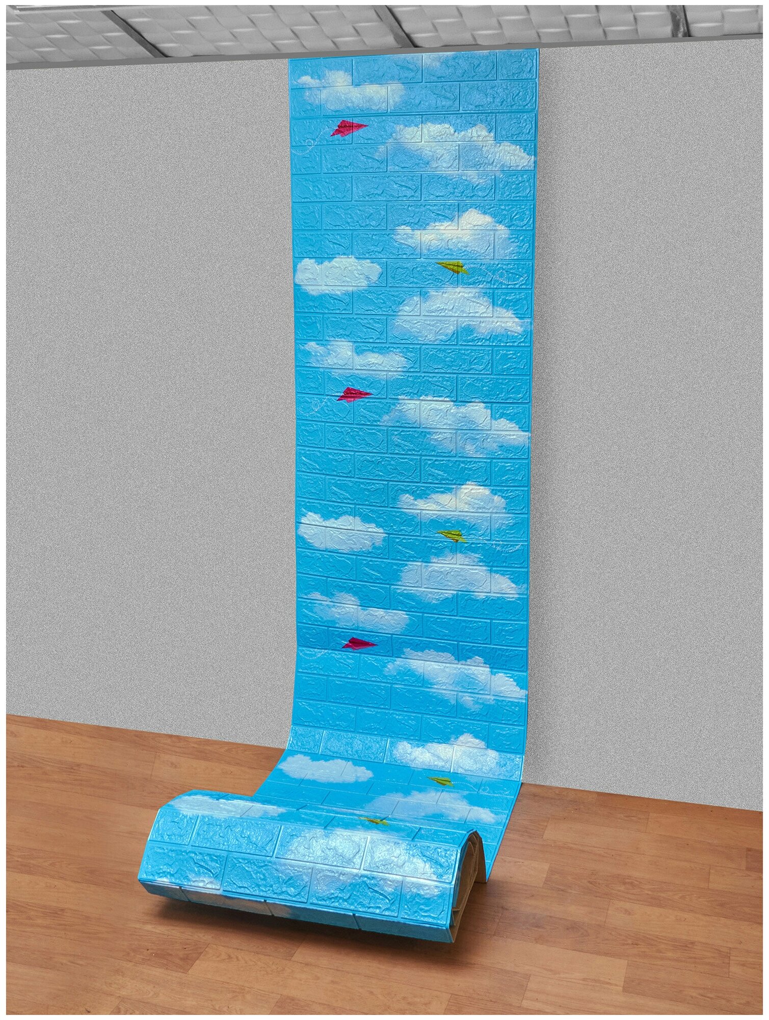 Самоклеящаяся ПВХ 3D-панель для стен в рулоне LAKO DECOR, Детская комната, Самолетики, 70x600см, толщина 6мм