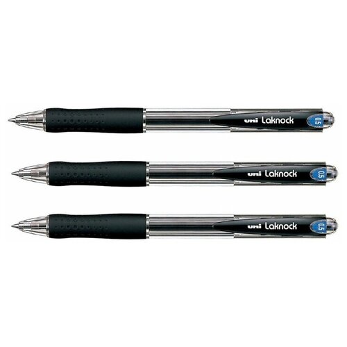 Шар. автомат. ручка Laknock SN-100, черный, 0.5 мм. 3 шт. дисплей шариковых ручек uni laknock sn 100 30 штук
