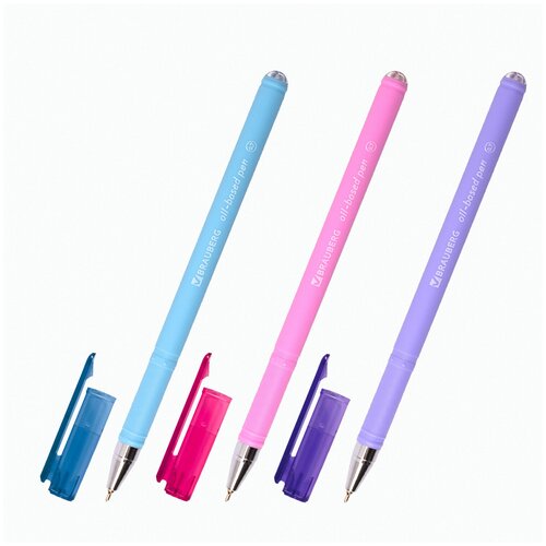 Ручка шариковая масляная BRAUBERG FRUITY Pastel, синяя, soft - touch, узел 0,7 мм, линия письма 0,35 мм, 12 шт.