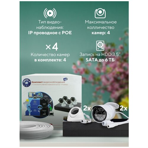 Готовый комплект IP видеонаблюдения на 2 уличные и 2 внутренние 2Mp камеры Ps-Link KIT-B204IP-POE готовый комплект ip видеонаблюдения на 4 внутренние 5mp камеры ps link kit a504ip poe