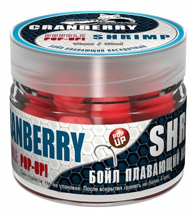 Бойлы насад. плав. двух цв. Sonik Baits CRENBERRY-SHRIMP Fluo Pop-ups 14мм 90мл