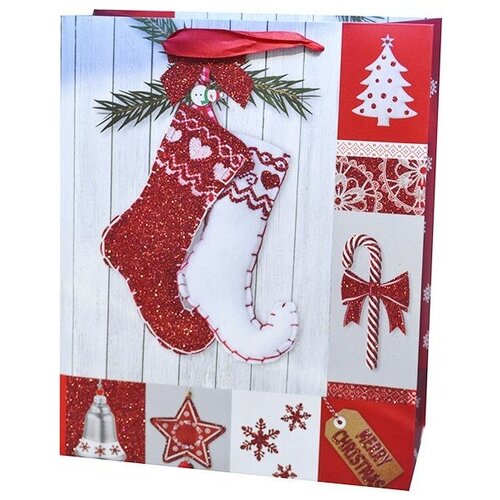 фото Пакет подарочный, новогодние носочки для подарков, с блестками, 44*31*12 см, 1 шт. дон баллон