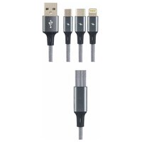 Кабель PERFEO USB2.0 A вилка - 3 в 1 ( Micro + Type C + 8 PIN вилка ), серый, длина 1,2 м. (U5001)