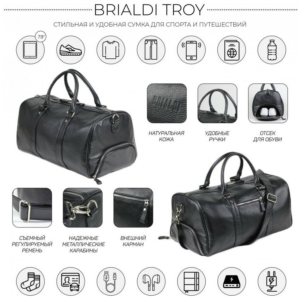 Дорожно-спортивная сумка BRIALDI Troy (Троя) relief black - фотография № 2