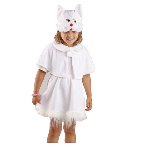 фото Карнавальный костюм "белая кошечка", пелерина, юбка, маска-шапочка, рост 122 см карнавалия чудес