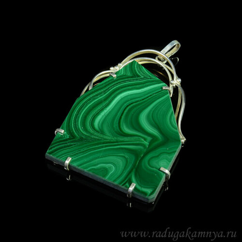 фото Подвеска, малахит, зеленый кулон из малахита уральского в посеребрении 47*65мм.