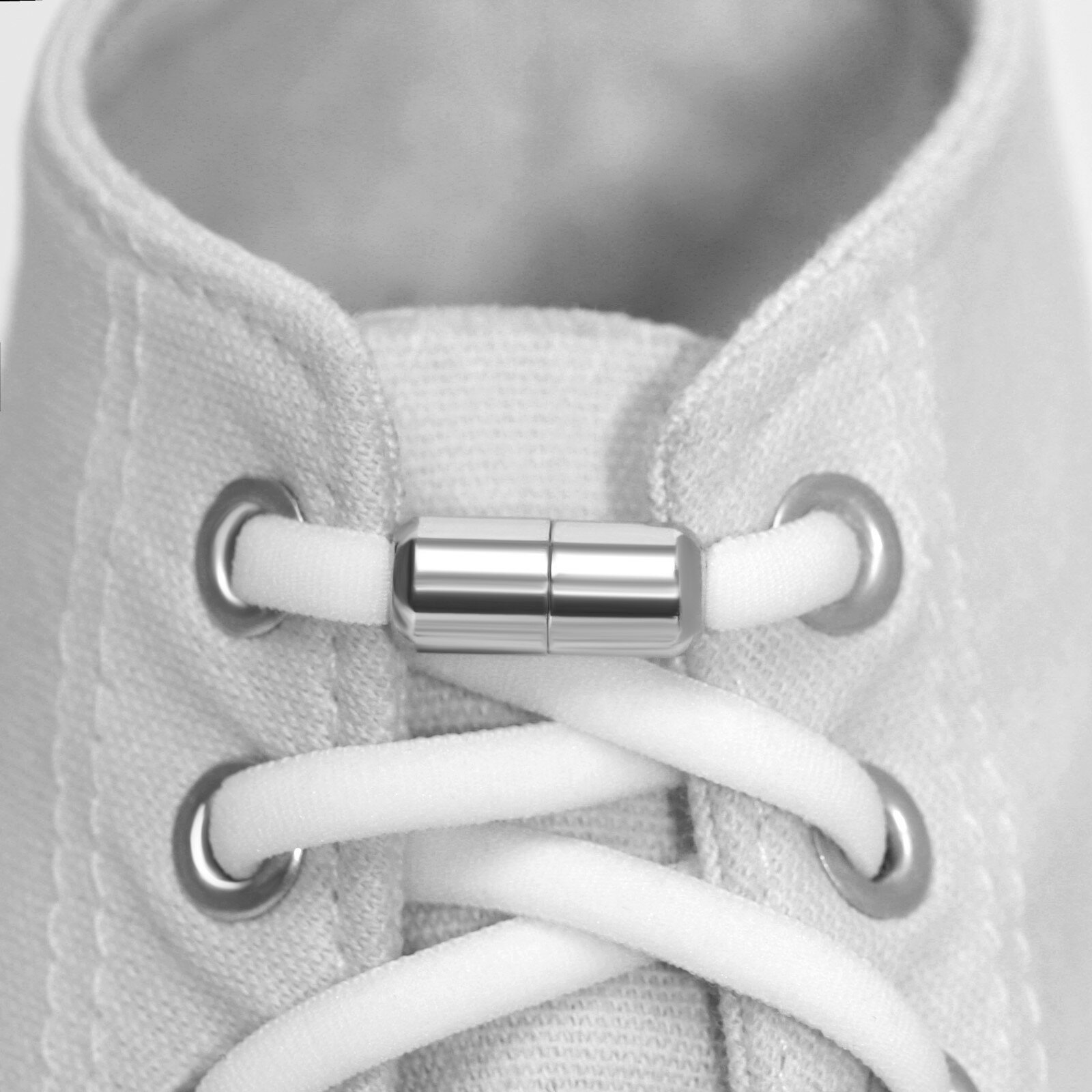 Шнурки для обуви, пара, круглые, с фиксатором, эластичные, d = 5 мм, 100 см, цвет белый - фотография № 10