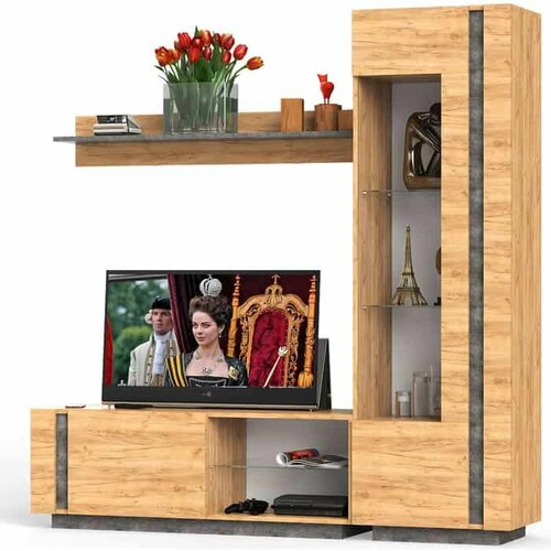 Гостиная Арчи 05 с подсветкой цвет дуб крафт золотойкамень тёмный 20070₽