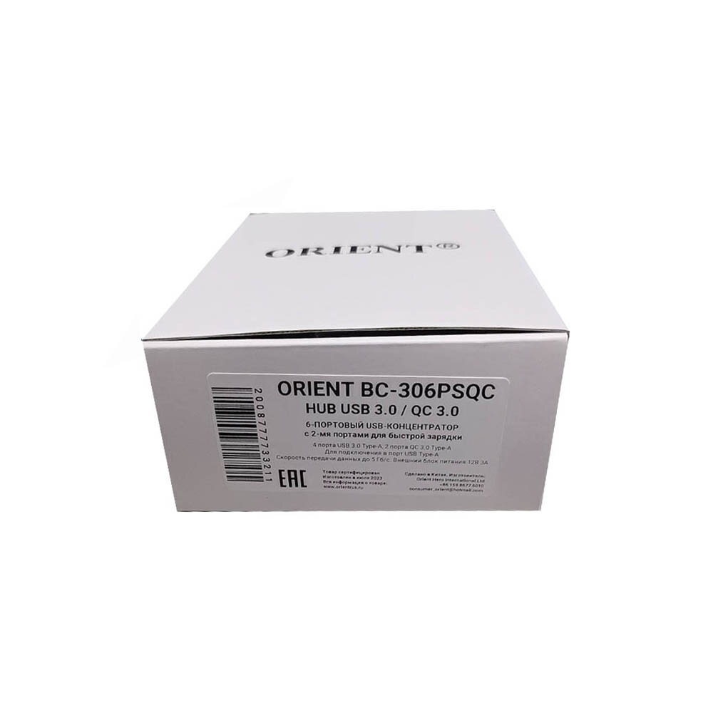 Хаб USB с портами быстрой зарядки 4 x USB 3.0 +2 x QC 3.0, выключатели, БП 12В, 3А | ORIENT BC-306PSQC — фото 6