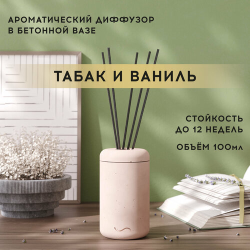 Ароматический диффузор 100 мл Табак и ваниль в бетонной вазе Esther розовый 3000₽