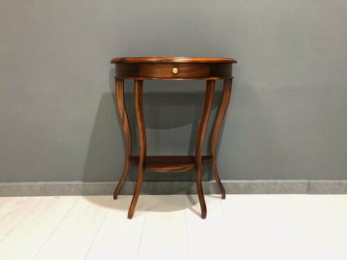 Изображение товара Консоль резная DOMKORLEONE с ящиком и полкой, красное дерево (mahogany wood), HTR1-M, цвет орех NAA (светло-коричневый)