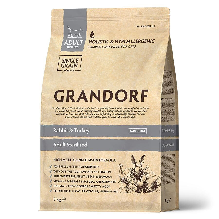 Grandorf Cat RabbitTurkey Sterilised сухой корм для взрослых стерилизованных кошек, с кроликом и индейкой