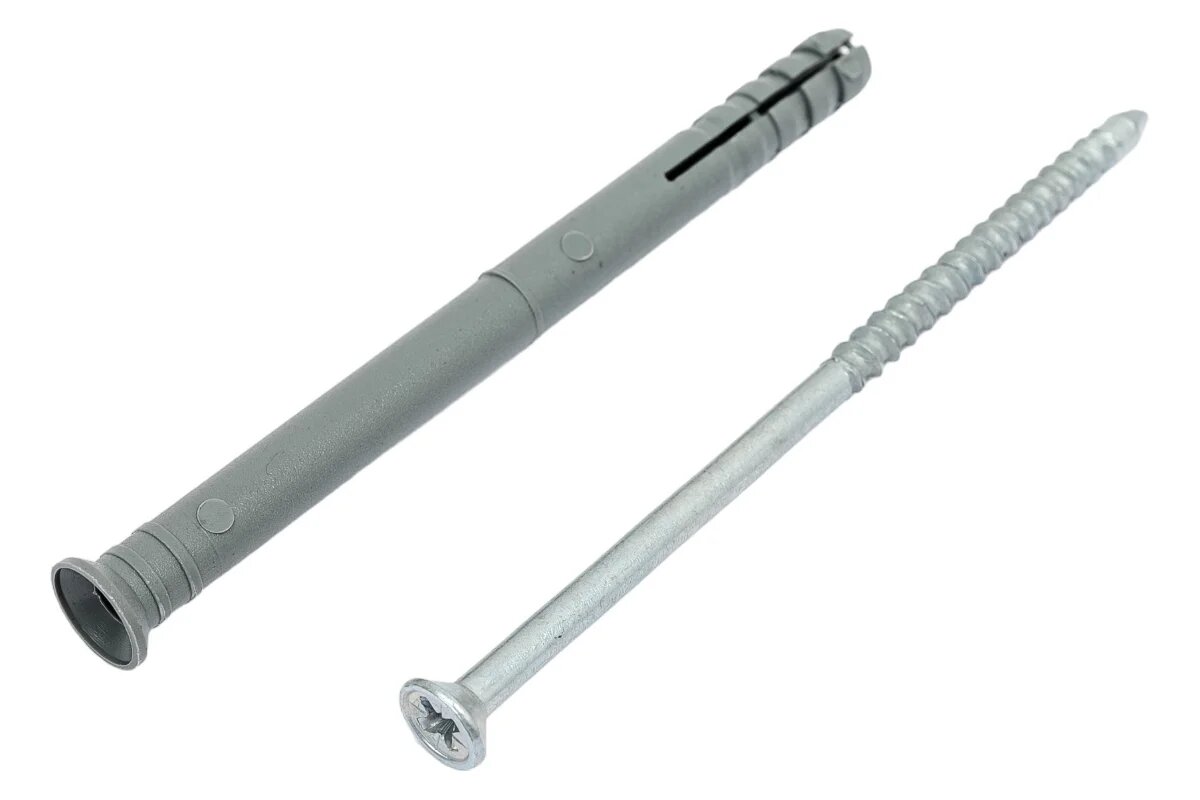 Дюбель гвоздь с потайным бортиком 8х140мм в пачке 50 штук серый