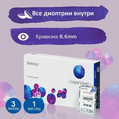 Изображение товара Контактные линзы CooperVision Biofinity (3 линзы) R 8,6 D +4