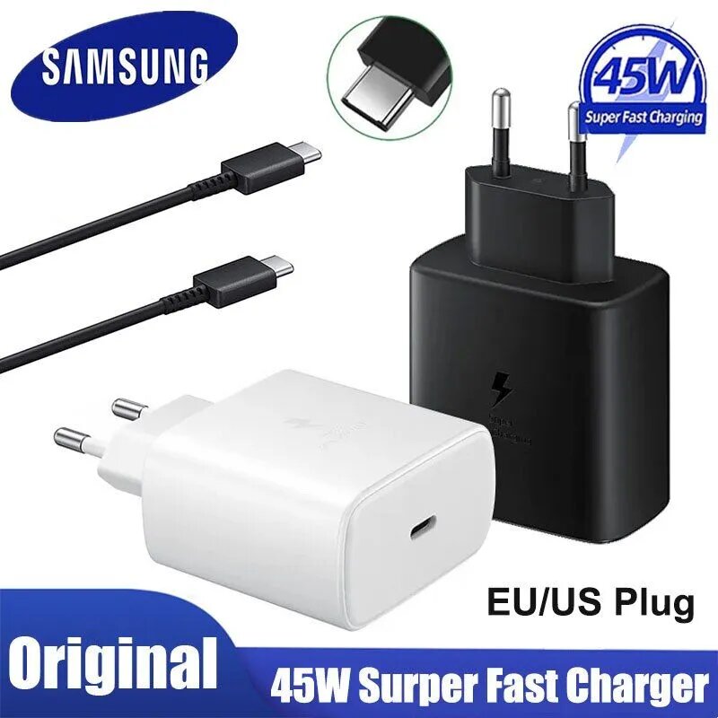 СЗУ Оригинал Samsung Fast Charger 45W + Кабель Type-C. Белый оригинал — фото 1