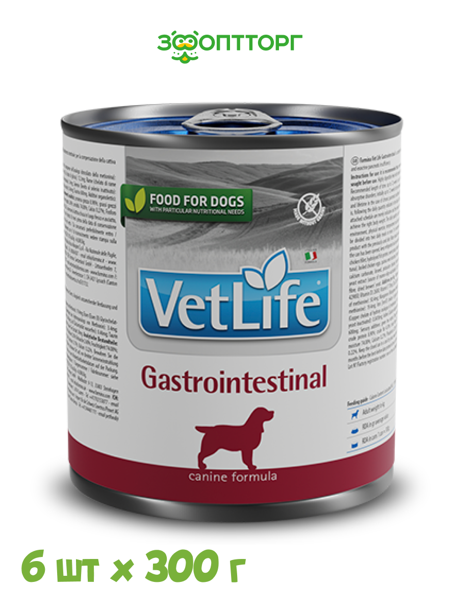 Vet Life Dog Gastrointestinal консервы для собак при ЖКТ Курица, 300 г. упаковка 6 шт